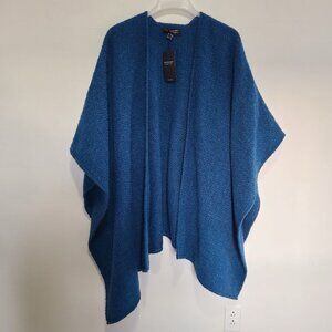 NWT John Branigan Weavers Ruana Open Front Cardigan Petrol Blue Wool Poncho